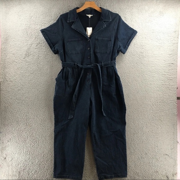 Dark Blue Denim Jumpsuit with Belt - Picture 1 of 6